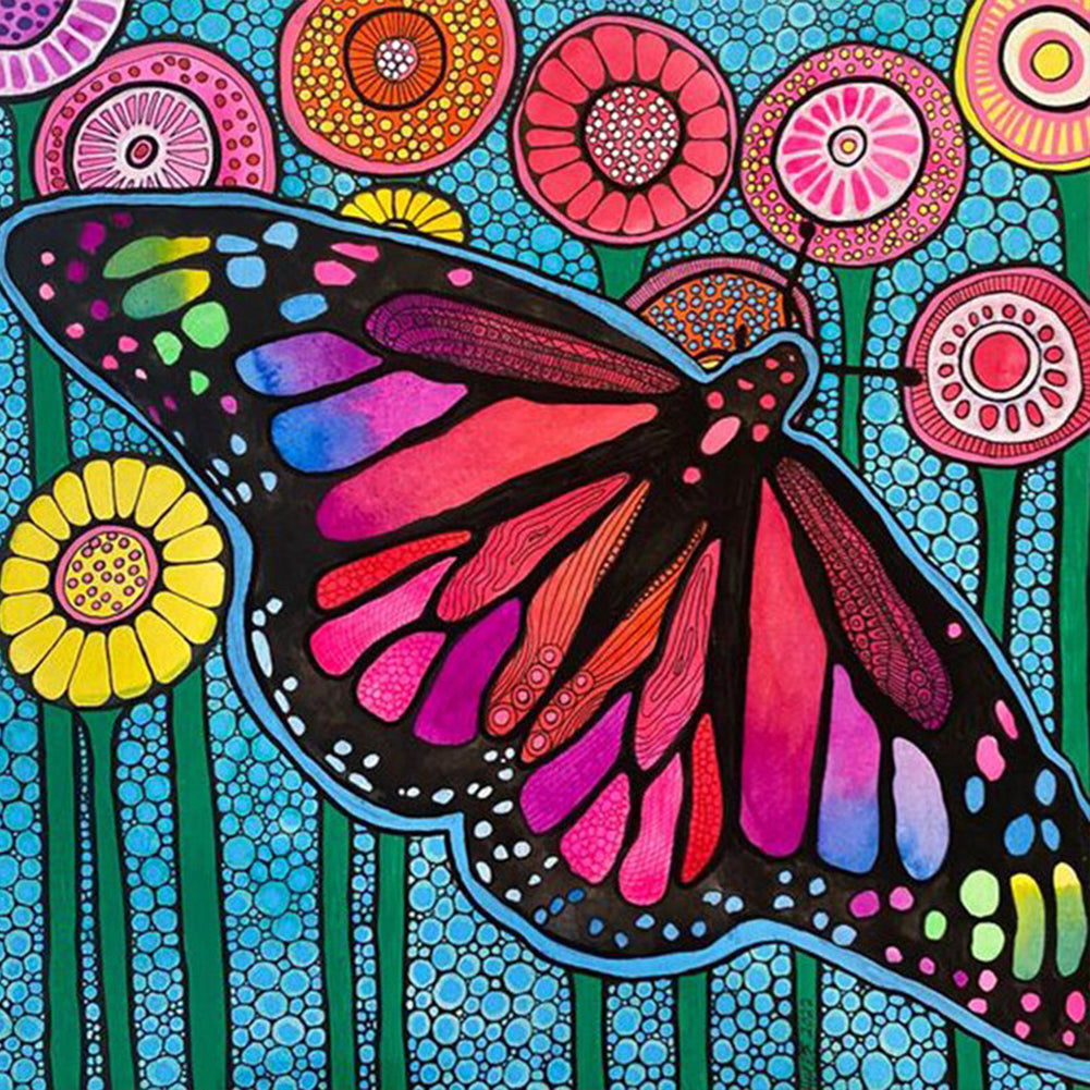 Abstract Flowers And Butterflies - Full Round Drill Diamond Painting 30*30CM