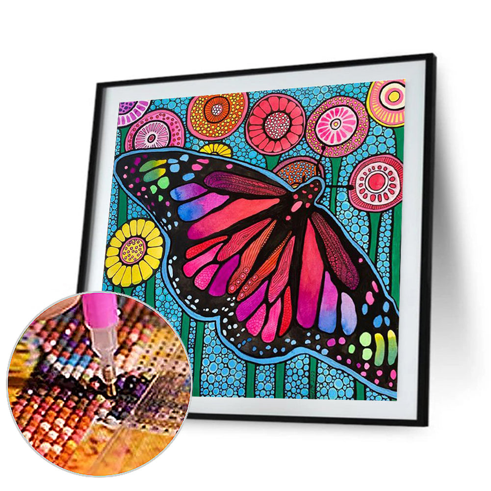 Abstract Flowers And Butterflies - Full Round Drill Diamond Painting 30*30CM