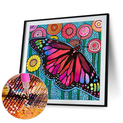 Abstract Flowers And Butterflies - Full Round Drill Diamond Painting 30*30CM