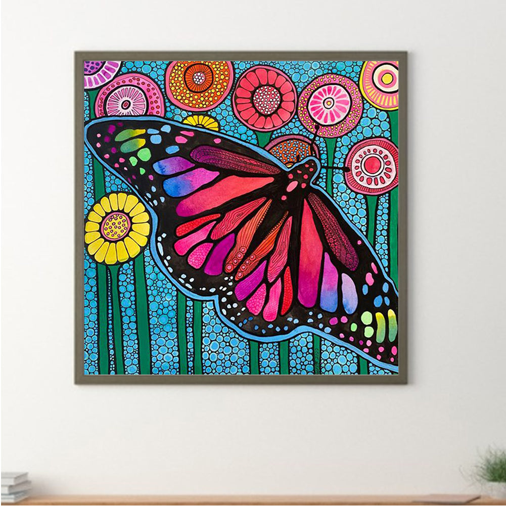 Abstract Flowers And Butterflies - Full Round Drill Diamond Painting 30*30CM