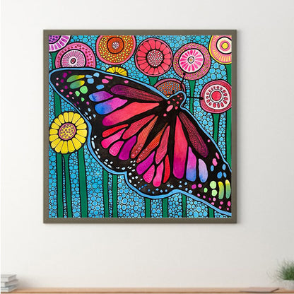 Abstract Flowers And Butterflies - Full Round Drill Diamond Painting 30*30CM