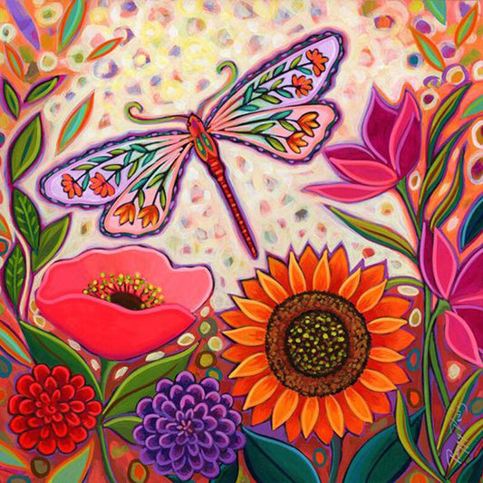 Abstract Flowers And Dragonflies - Full Round Drill Diamond Painting 30*30CM