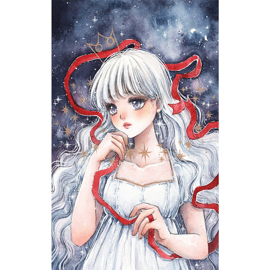 White Hair Red Line Girl - Full Round Drill Diamond Painting 30*50CM