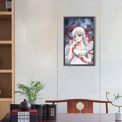 White Hair Red Line Girl - Full Round Drill Diamond Painting 30*50CM