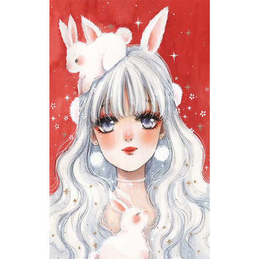 White Hair Bunny Ears Girl - Full Round Drill Diamond Painting 30*50CM