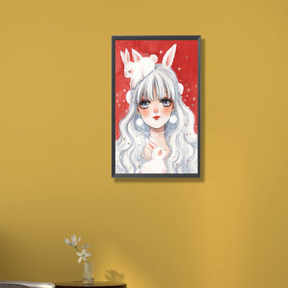 White Hair Bunny Ears Girl - Full Round Drill Diamond Painting 30*50CM