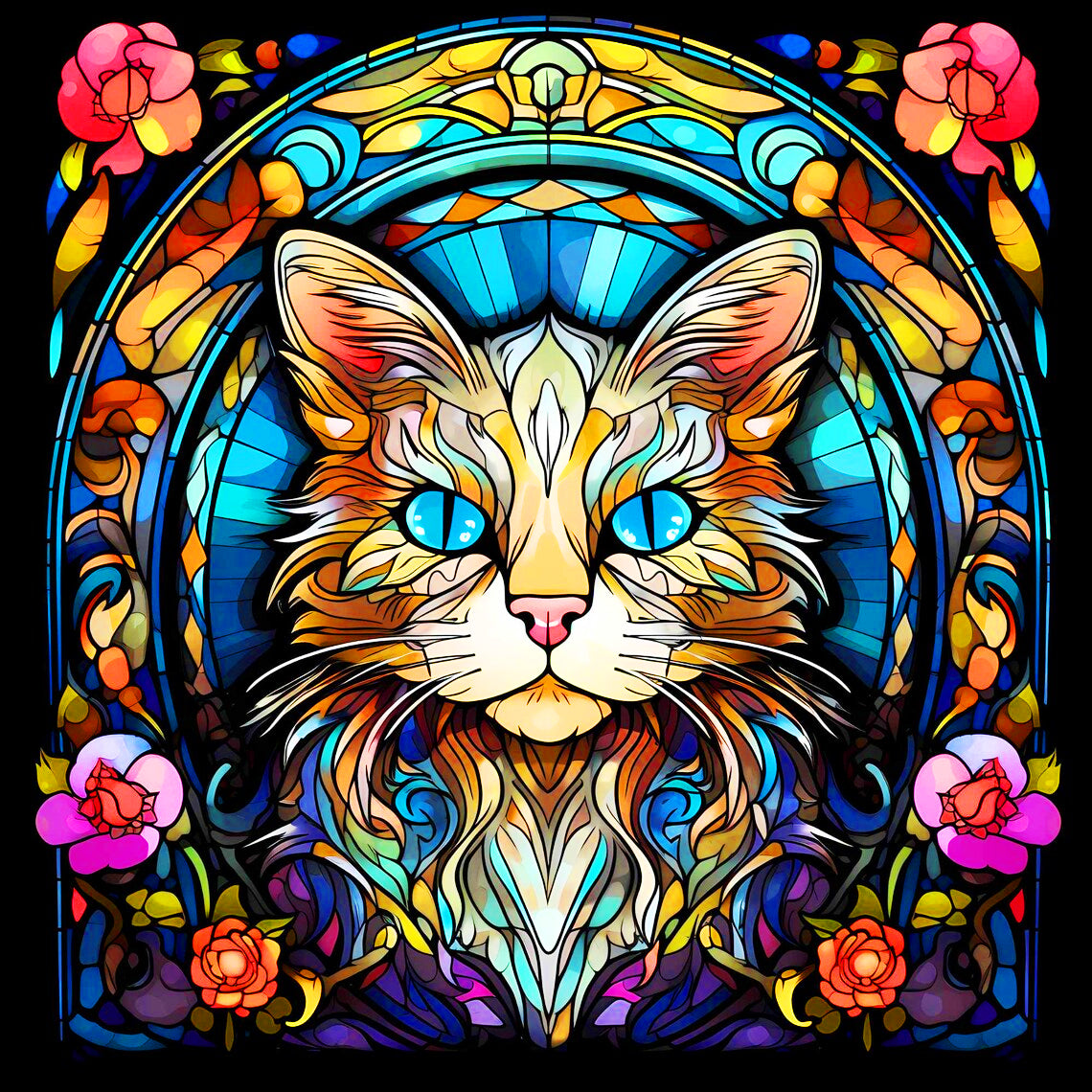 Glass Serious Cat - Full Round Drill Diamond Painting 30*30CM