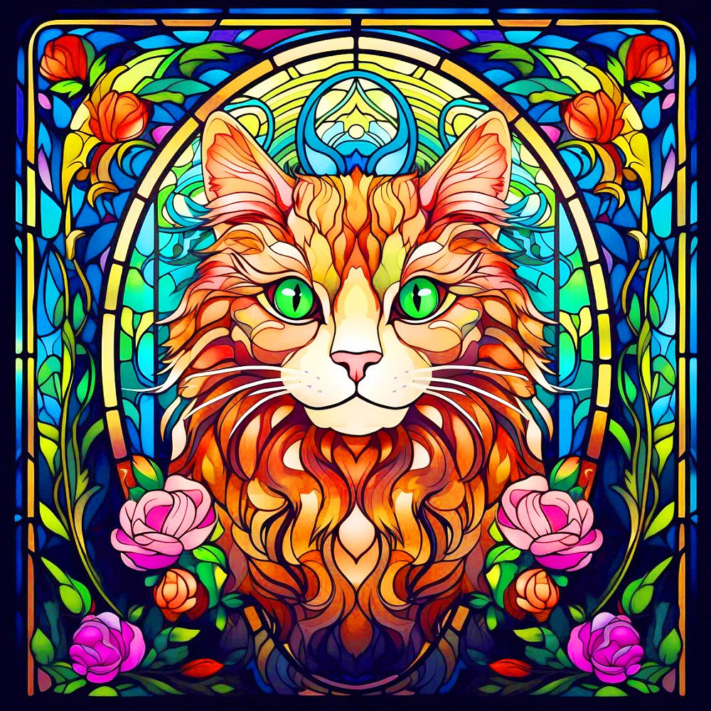 Happy Cat In Glass - Full Round Drill Diamond Painting 30*30CM