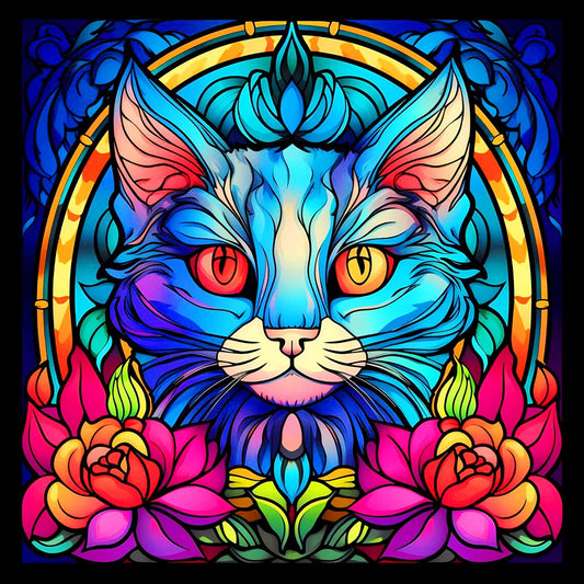 Glass Blue Cat - Full Round Drill Diamond Painting 30*30CM