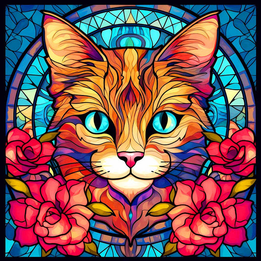 Glass Confident Cat - Full Round Drill Diamond Painting 30*30CM