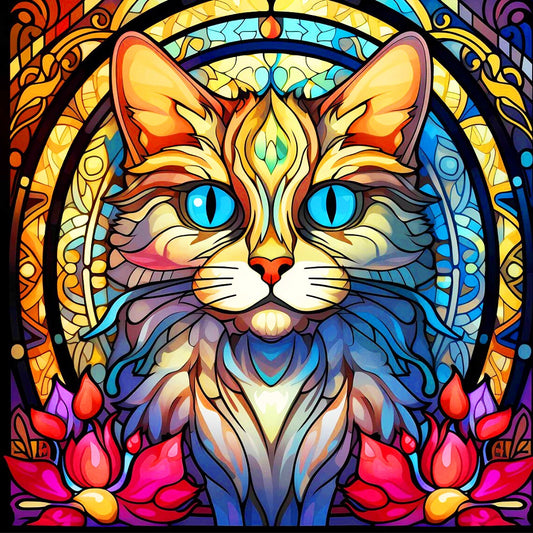 Glass Serious Cat - Full Round Drill Diamond Painting 30*30CM