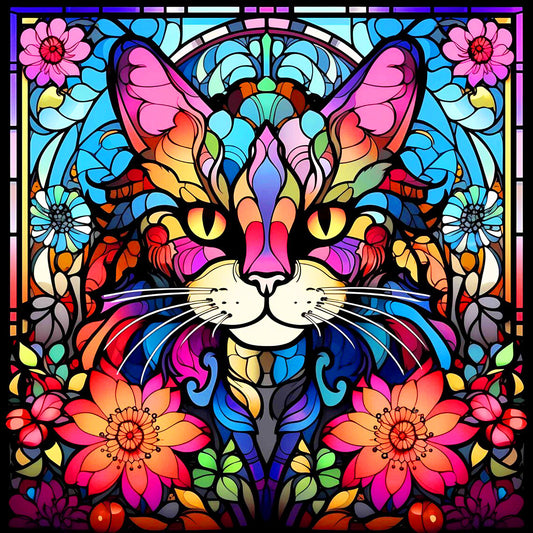 Glass Colored Cat - Full Round Drill Diamond Painting 30*30CM