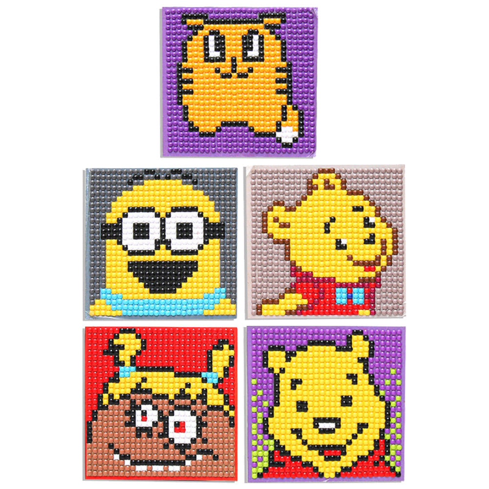 5ocs Diamond Fridge Magnet Sticker Cartoon DIY Round Full Drill for Home Kitchen