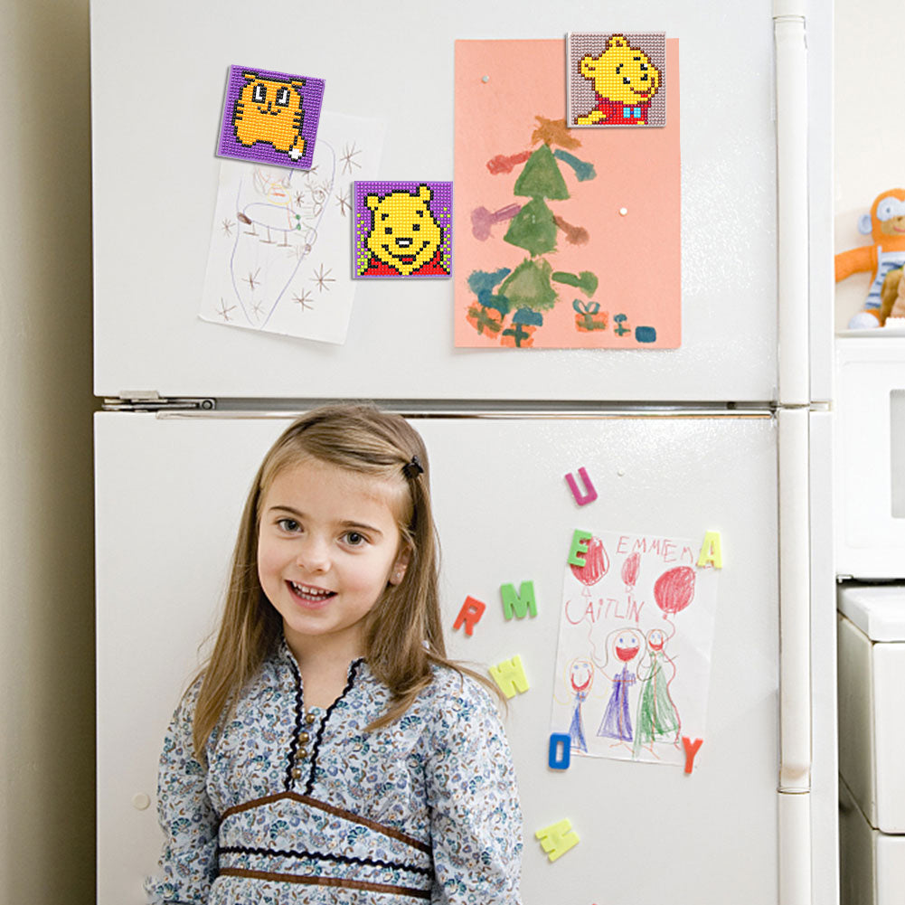 5ocs Diamond Fridge Magnet Sticker Cartoon DIY Round Full Drill for Home Kitchen