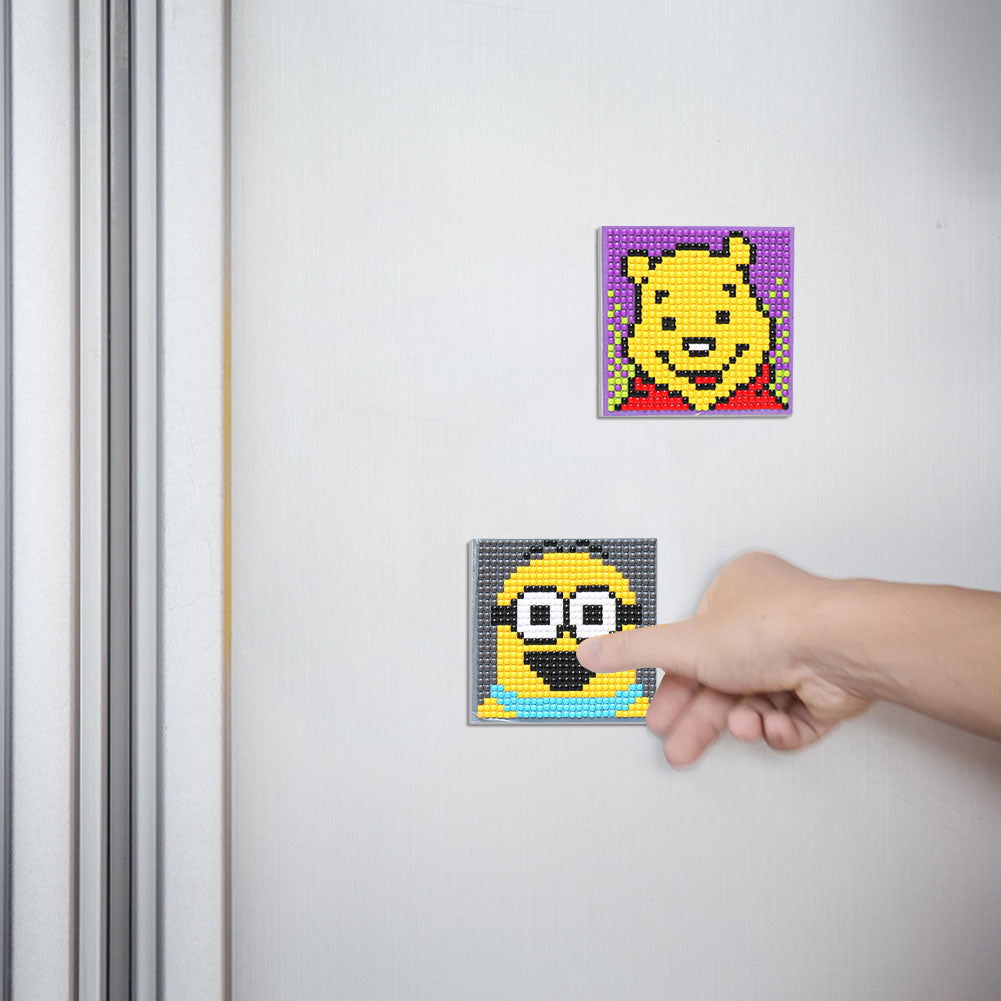 5ocs Diamond Fridge Magnet Sticker Cartoon DIY Round Full Drill for Home Kitchen