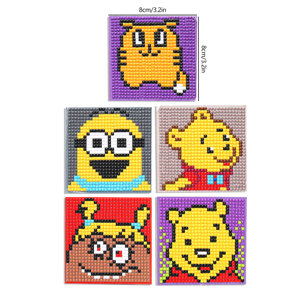 5ocs Diamond Fridge Magnet Sticker Cartoon DIY Round Full Drill for Home Kitchen