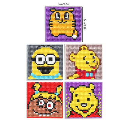 5ocs Diamond Fridge Magnet Sticker Cartoon DIY Round Full Drill for Home Kitchen