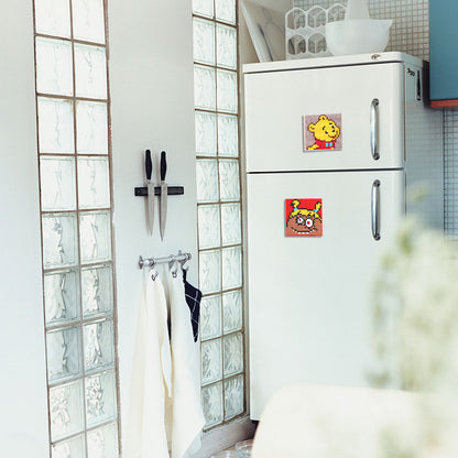 5ocs Diamond Fridge Magnet Sticker Cartoon DIY Round Full Drill for Home Kitchen