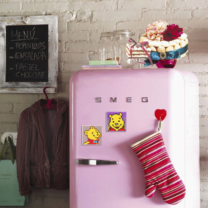 5ocs Diamond Fridge Magnet Sticker Cartoon DIY Round Full Drill for Home Kitchen