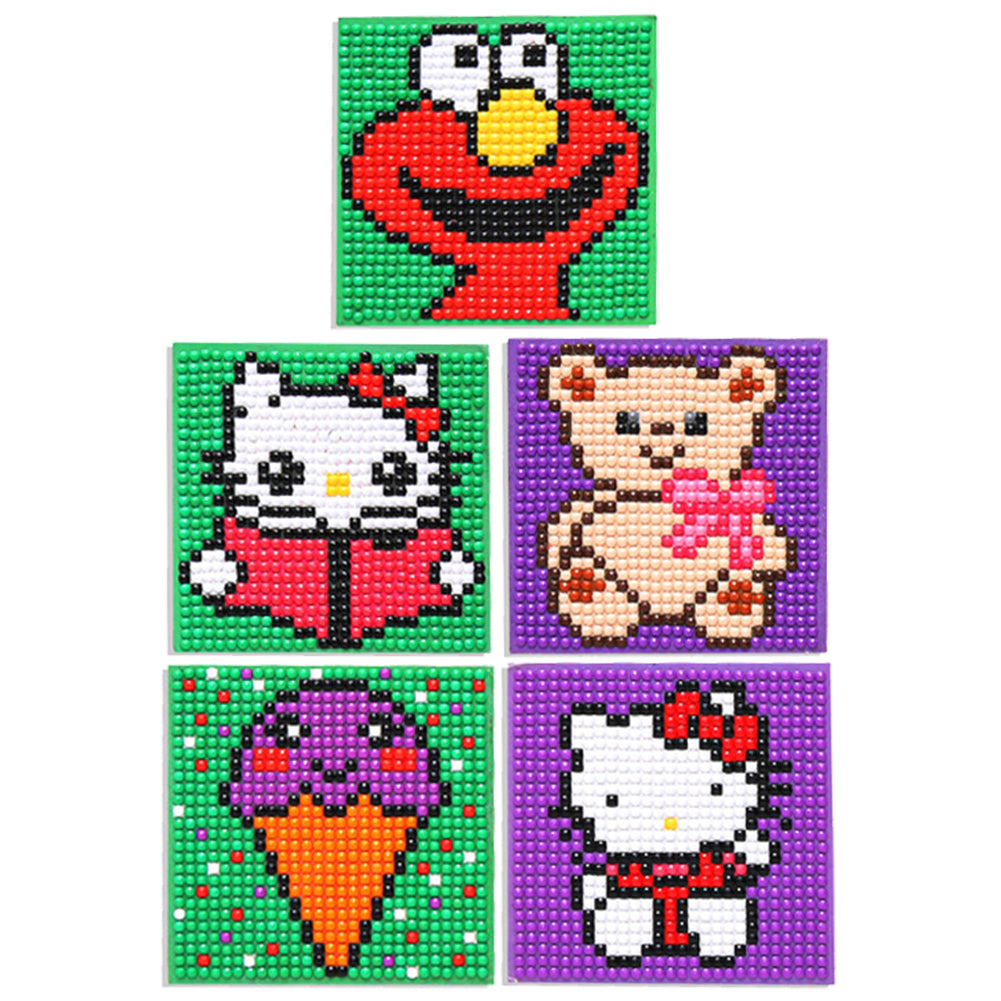 5ocs Diamond Fridge Magnet Sticker Cartoon DIY Round Full Drill for Home Kitchen