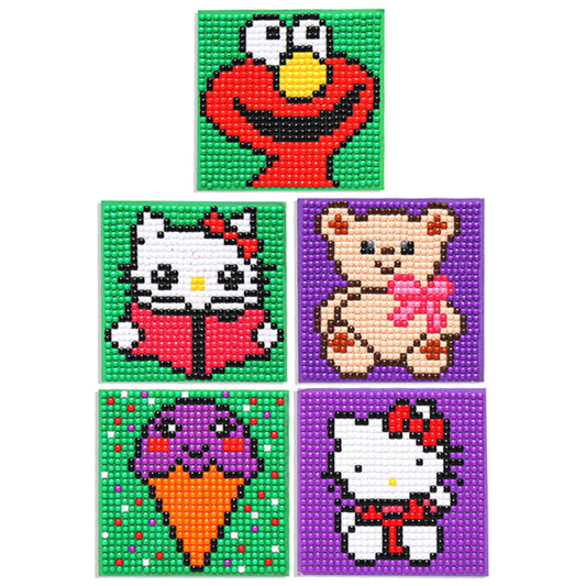 5ocs Diamond Fridge Magnet Sticker Cartoon DIY Round Full Drill for Home Kitchen