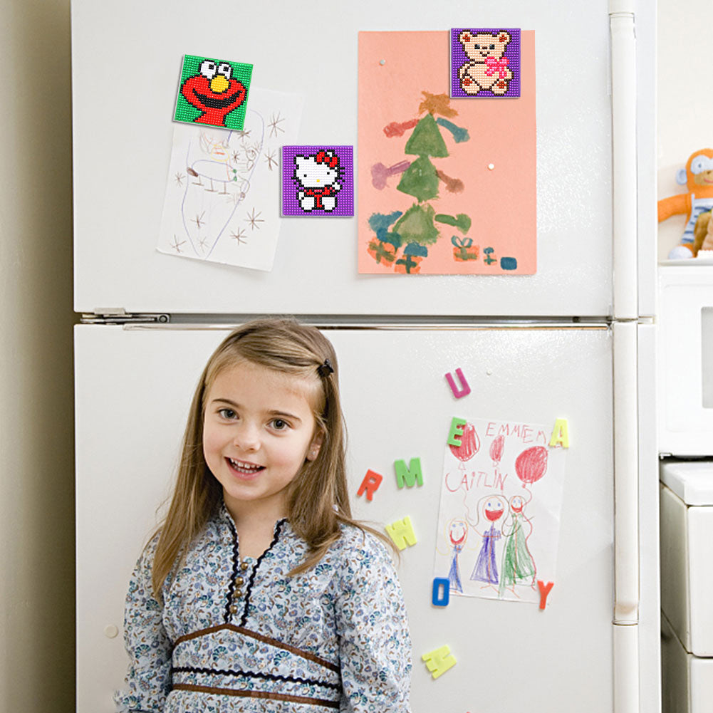 5ocs Diamond Fridge Magnet Sticker Cartoon DIY Round Full Drill for Home Kitchen