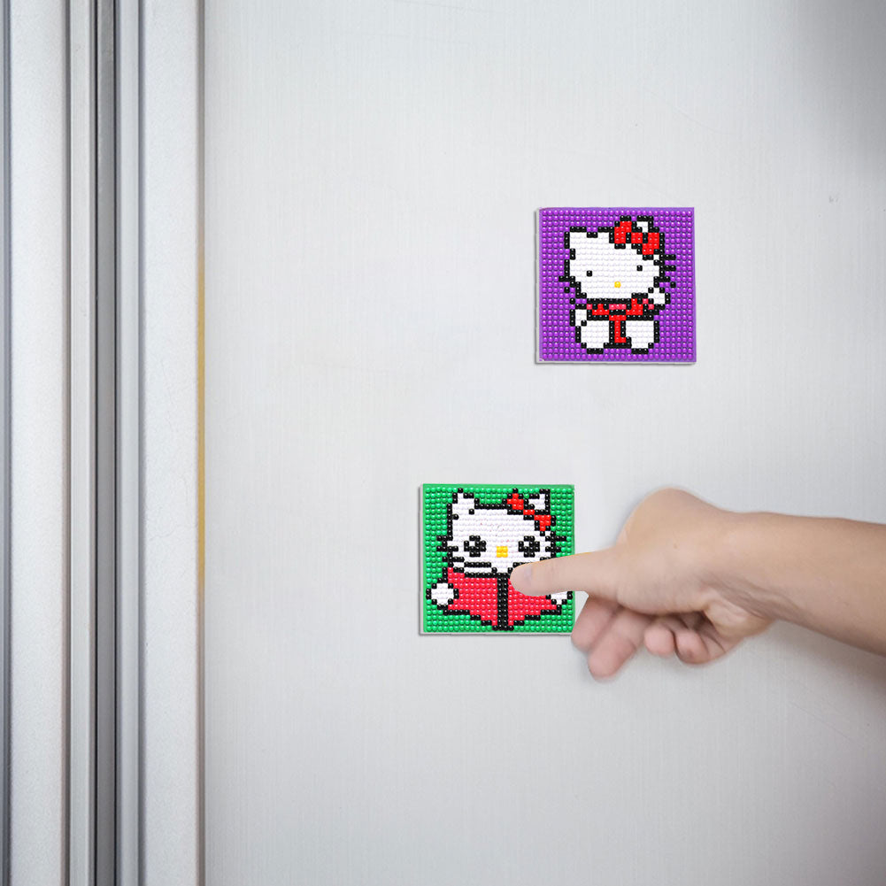 5ocs Diamond Fridge Magnet Sticker Cartoon DIY Round Full Drill for Home Kitchen
