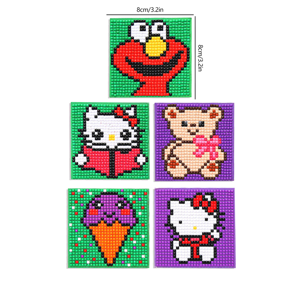 5ocs Diamond Fridge Magnet Sticker Cartoon DIY Round Full Drill for Home Kitchen