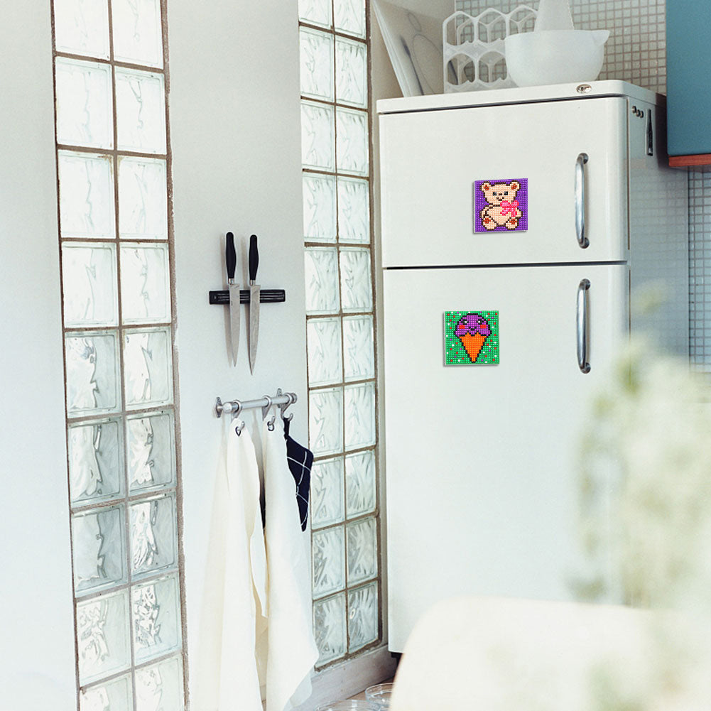 5ocs Diamond Fridge Magnet Sticker Cartoon DIY Round Full Drill for Home Kitchen