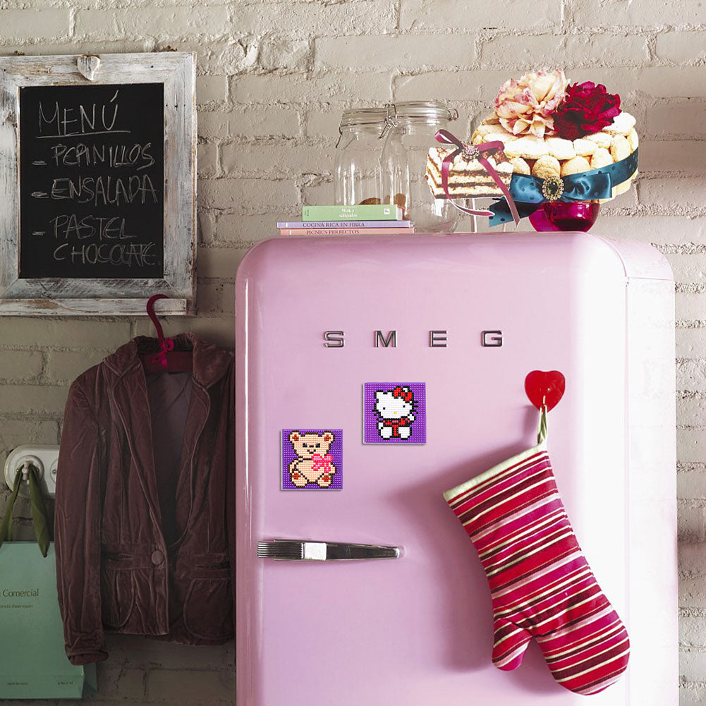 5ocs Diamond Fridge Magnet Sticker Cartoon DIY Round Full Drill for Home Kitchen