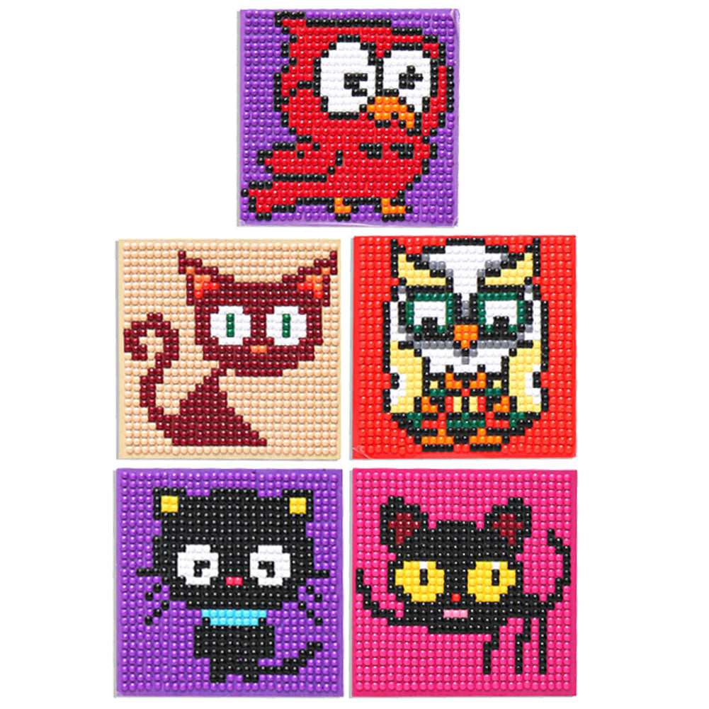 5ocs Diamond Fridge Magnet Sticker Cartoon DIY Round Full Drill for Home Kitchen