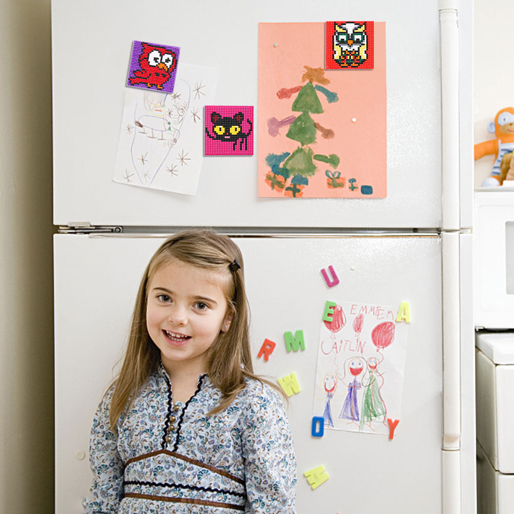 5ocs Diamond Fridge Magnet Sticker Cartoon DIY Round Full Drill for Home Kitchen