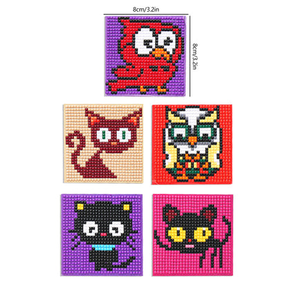 5ocs Diamond Fridge Magnet Sticker Cartoon DIY Round Full Drill for Home Kitchen