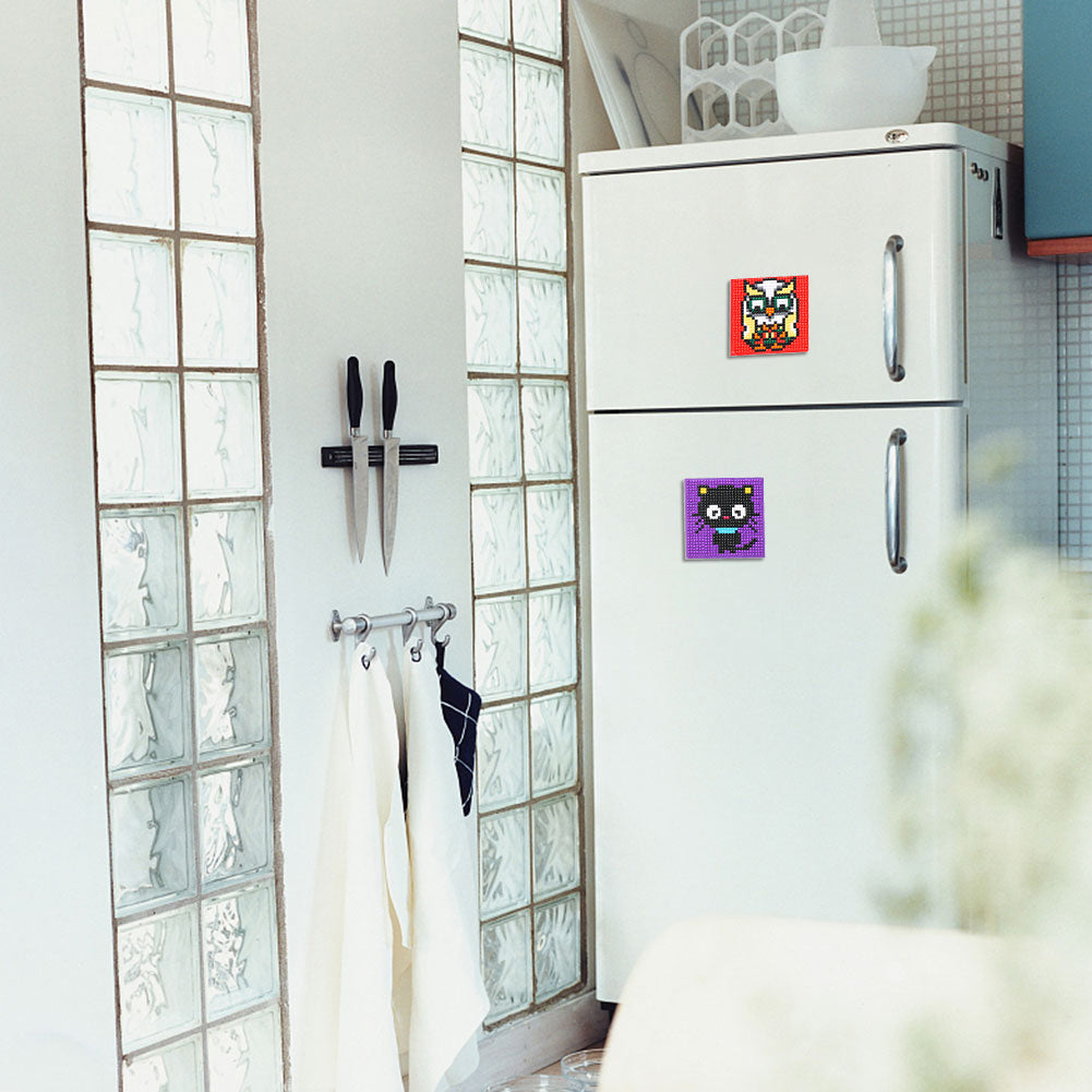 5ocs Diamond Fridge Magnet Sticker Cartoon DIY Round Full Drill for Home Kitchen