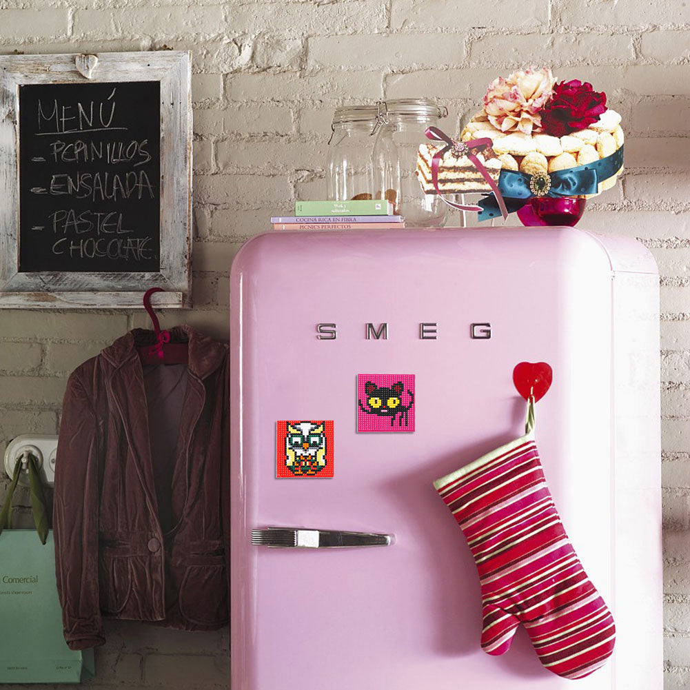 5ocs Diamond Fridge Magnet Sticker Cartoon DIY Round Full Drill for Home Kitchen