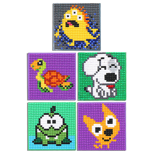 5ocs Diamond Fridge Magnet Sticker Cartoon DIY Round Full Drill for Home Kitchen