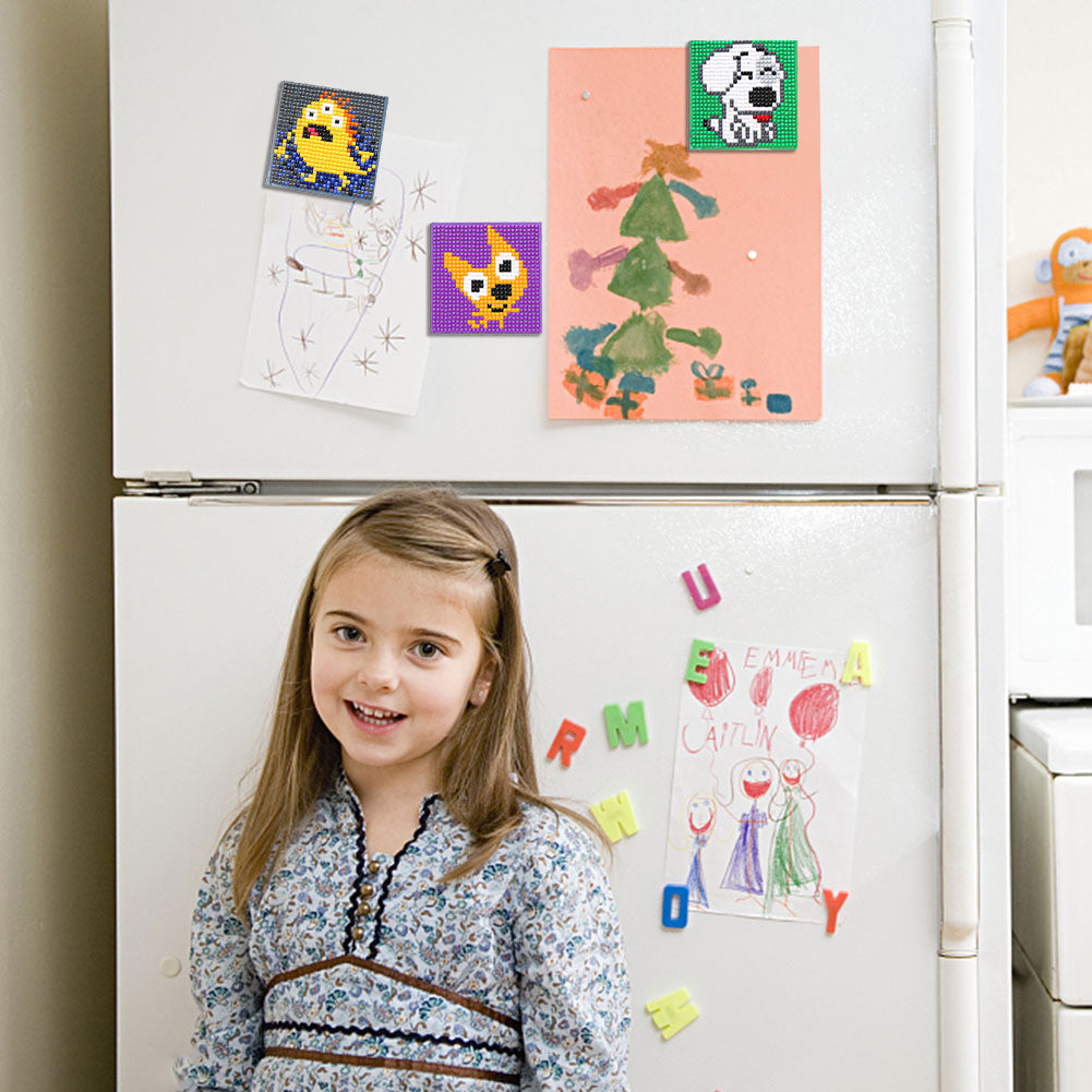 5ocs Diamond Fridge Magnet Sticker Cartoon DIY Round Full Drill for Home Kitchen