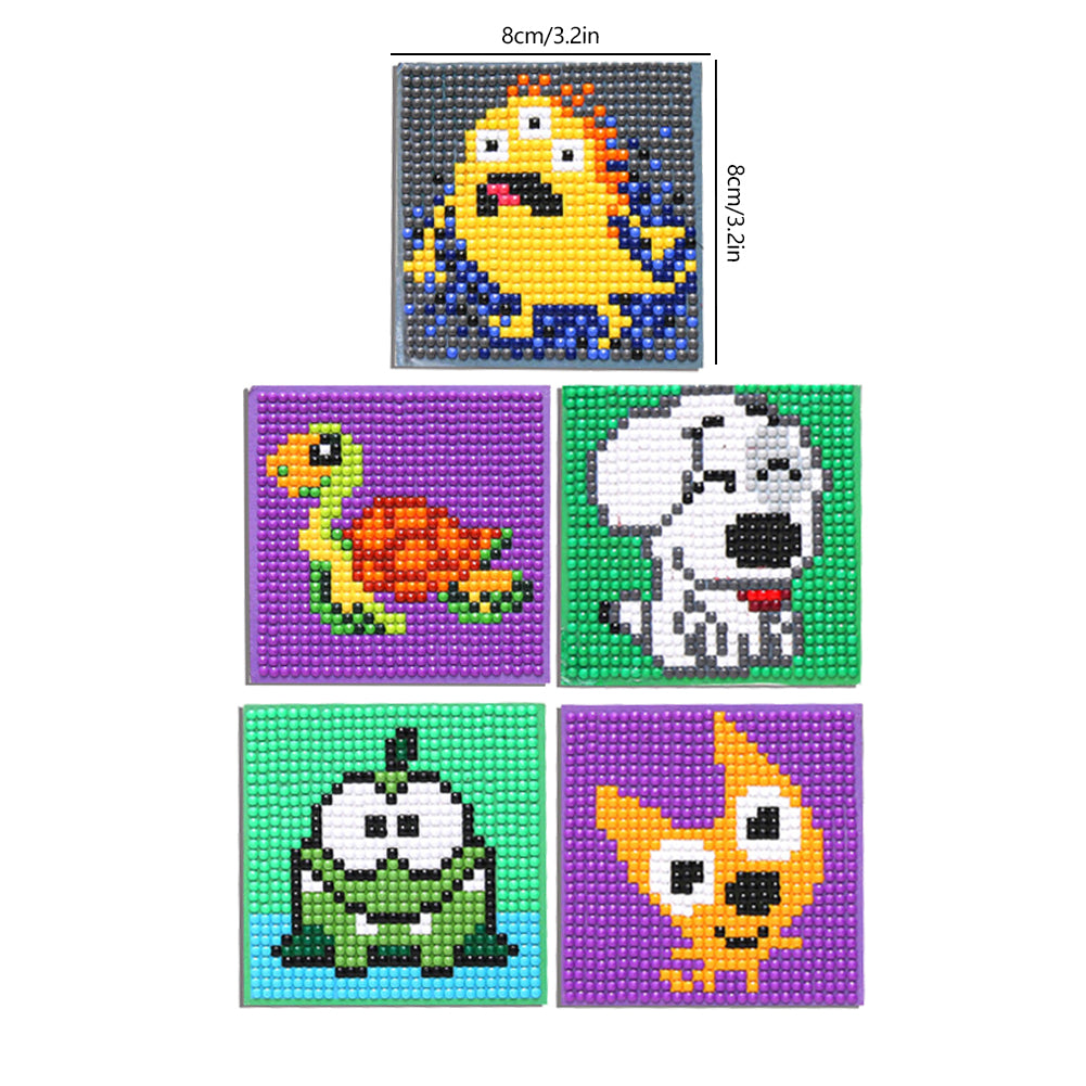 5ocs Diamond Fridge Magnet Sticker Cartoon DIY Round Full Drill for Home Kitchen