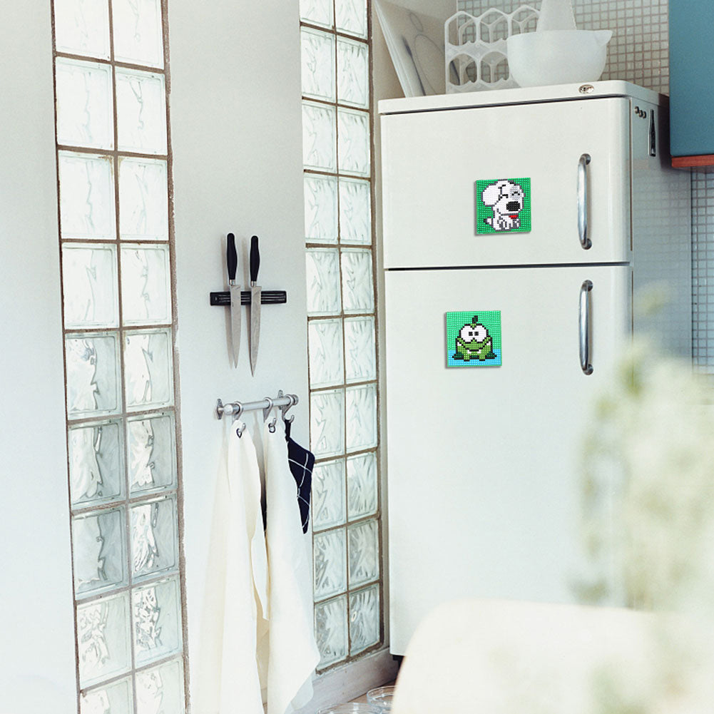 5ocs Diamond Fridge Magnet Sticker Cartoon DIY Round Full Drill for Home Kitchen