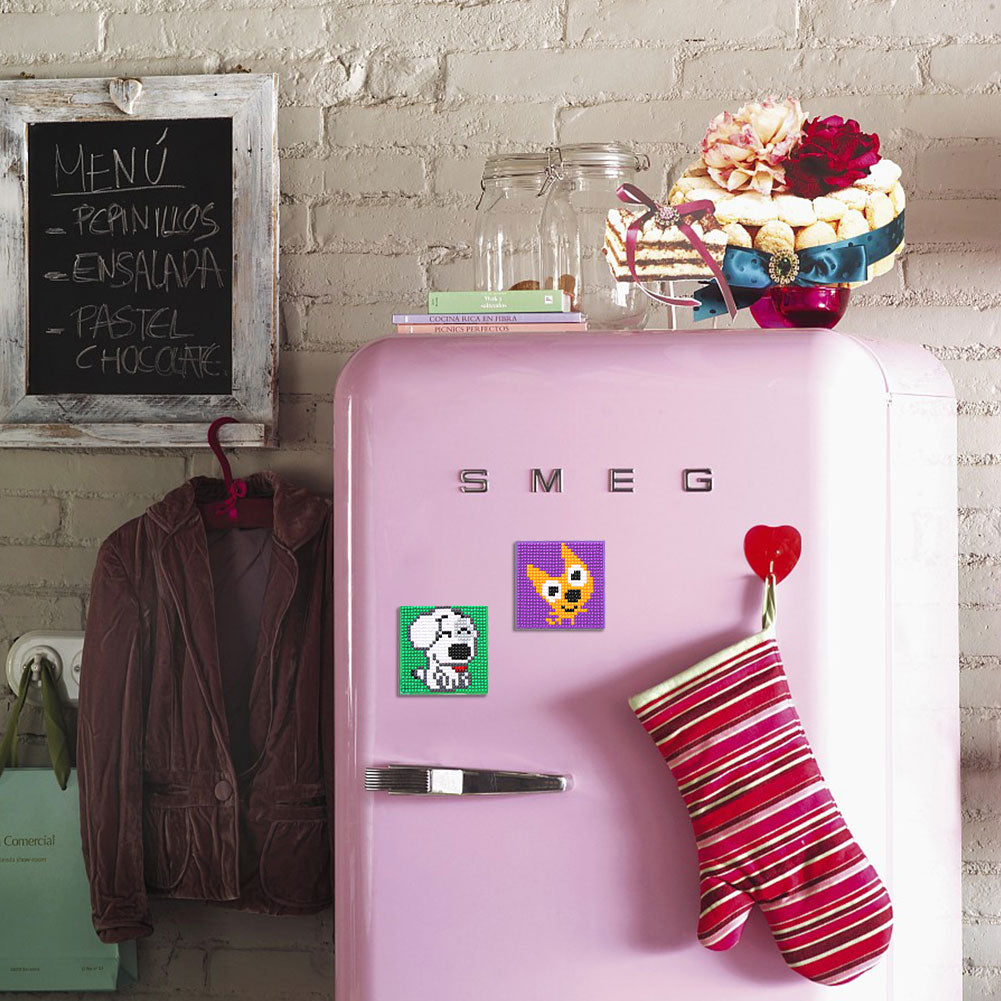 5ocs Diamond Fridge Magnet Sticker Cartoon DIY Round Full Drill for Home Kitchen