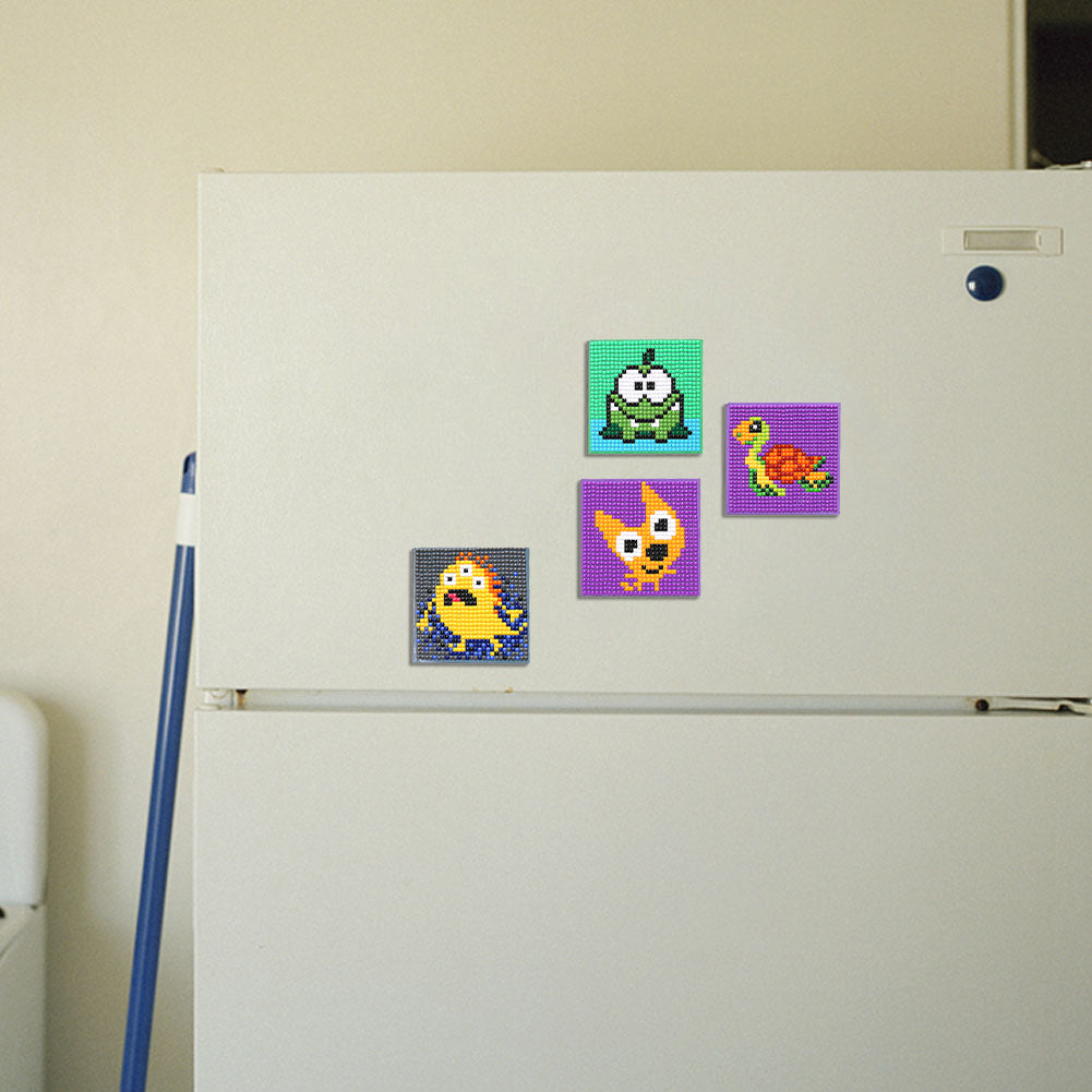 5ocs Diamond Fridge Magnet Sticker Cartoon DIY Round Full Drill for Home Kitchen