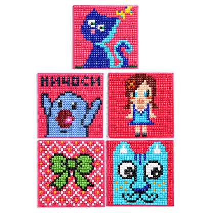 5ocs Diamond Fridge Magnet Sticker Cartoon DIY Round Full Drill for Home Kitchen