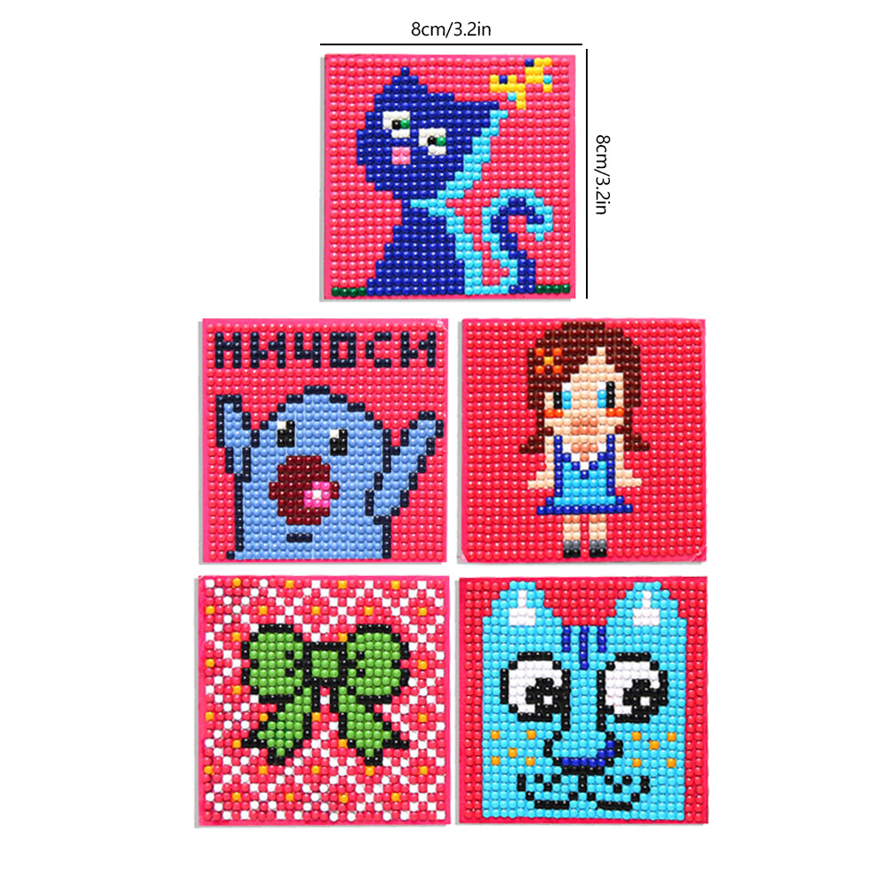 5ocs Diamond Fridge Magnet Sticker Cartoon DIY Round Full Drill for Home Kitchen