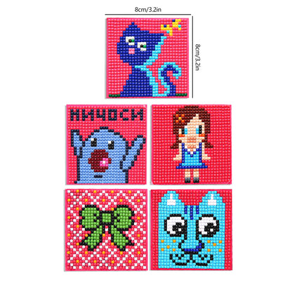 5ocs Diamond Fridge Magnet Sticker Cartoon DIY Round Full Drill for Home Kitchen