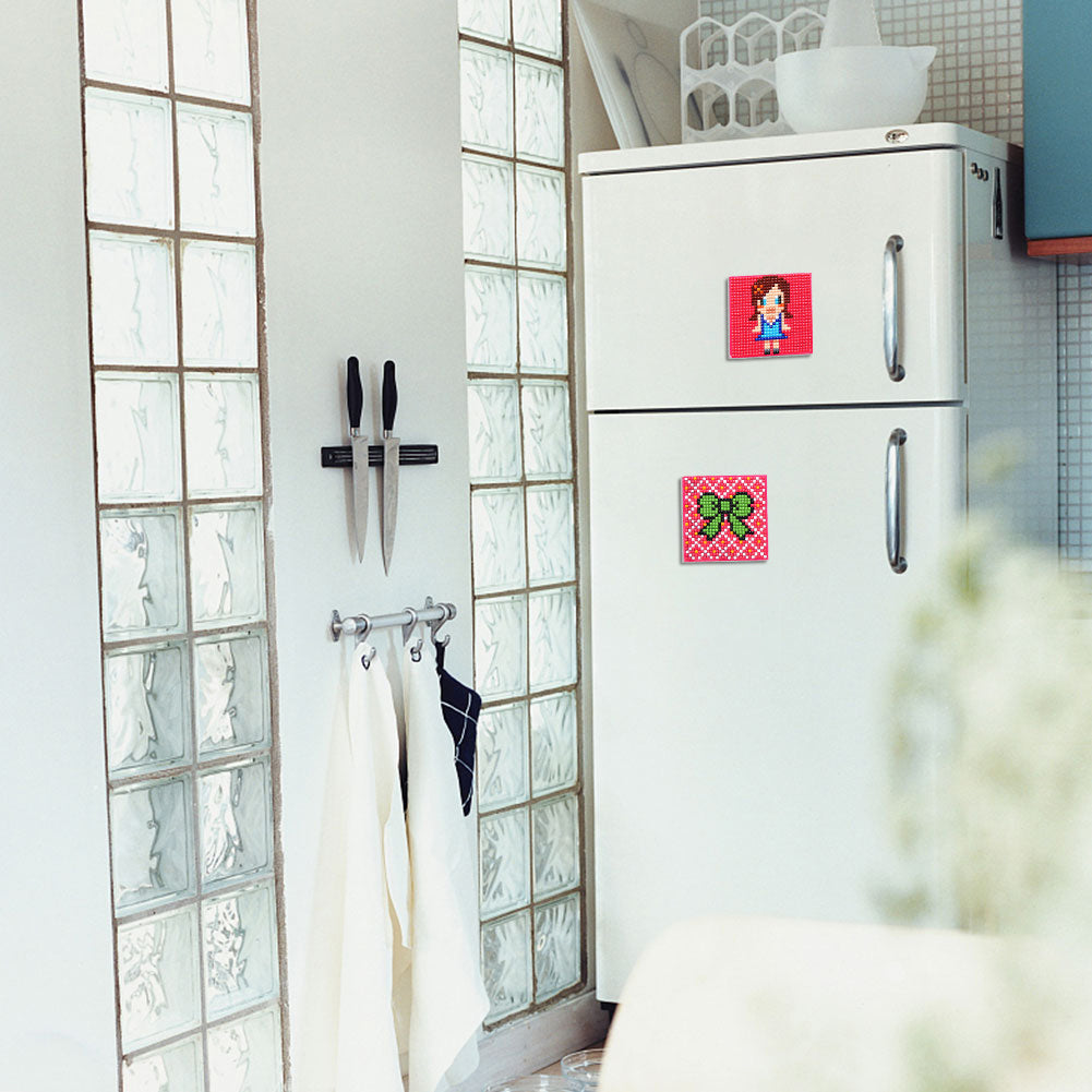 5ocs Diamond Fridge Magnet Sticker Cartoon DIY Round Full Drill for Home Kitchen