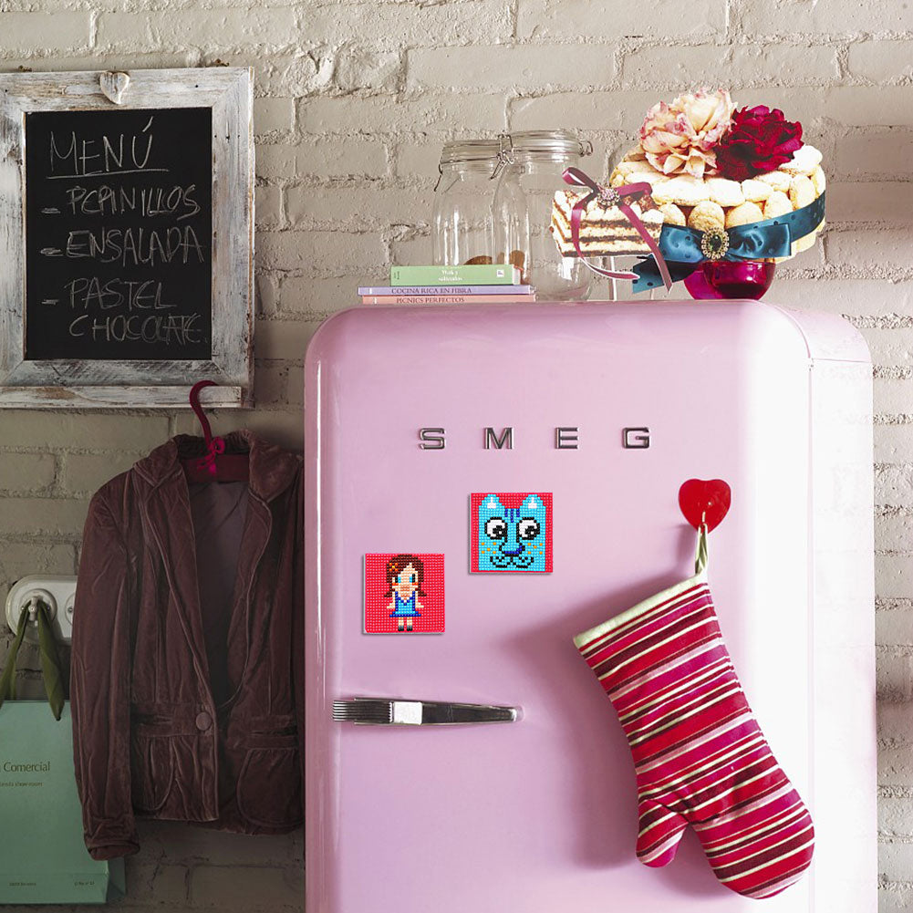 5ocs Diamond Fridge Magnet Sticker Cartoon DIY Round Full Drill for Home Kitchen