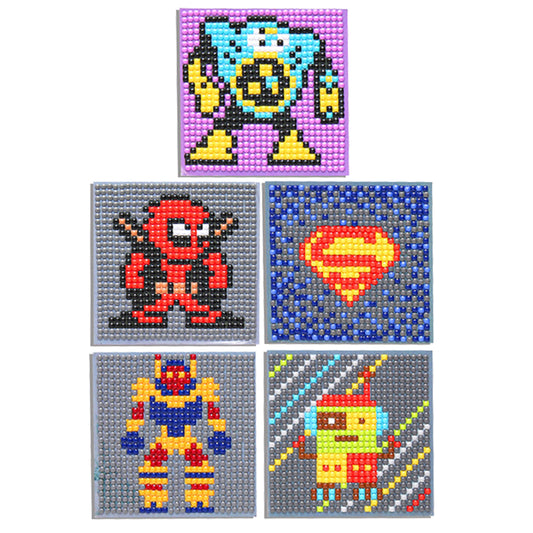 5ocs Diamond Fridge Magnet Sticker Cartoon DIY Round Full Drill for Home Kitchen