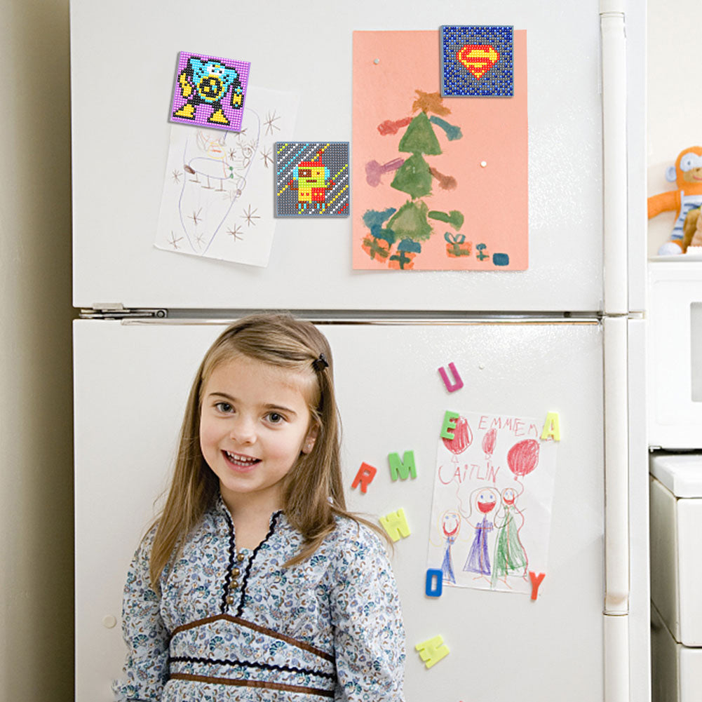 5ocs Diamond Fridge Magnet Sticker Cartoon DIY Round Full Drill for Home Kitchen