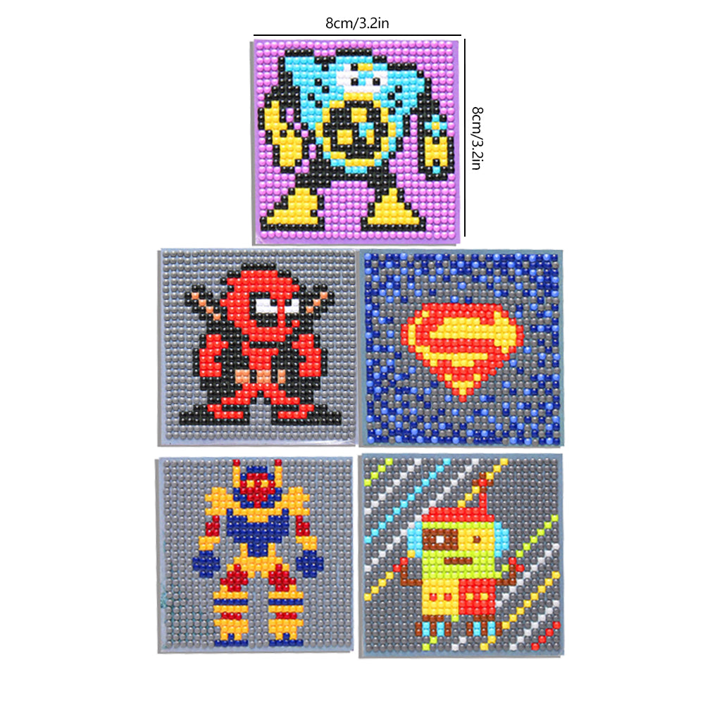 5ocs Diamond Fridge Magnet Sticker Cartoon DIY Round Full Drill for Home Kitchen