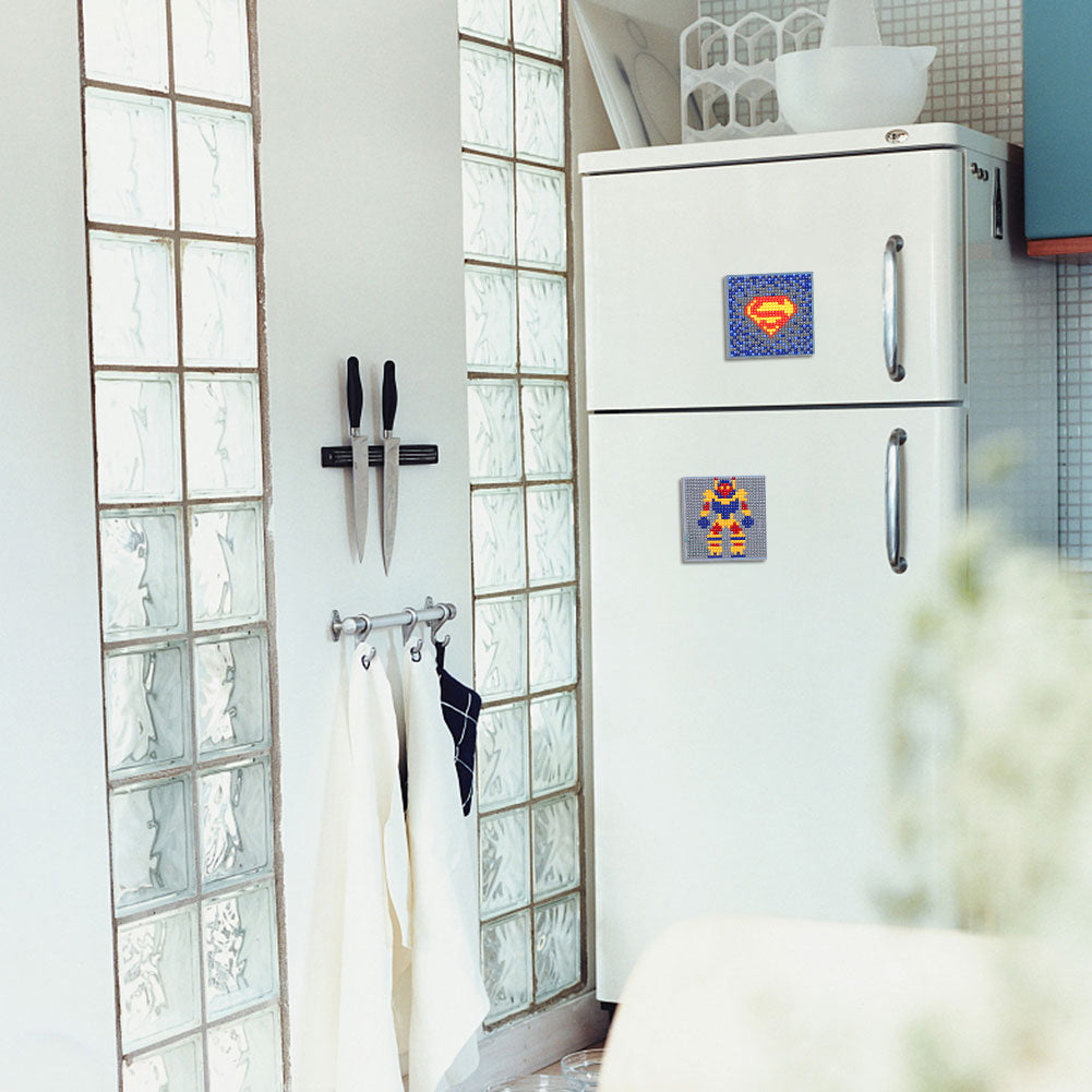 5ocs Diamond Fridge Magnet Sticker Cartoon DIY Round Full Drill for Home Kitchen